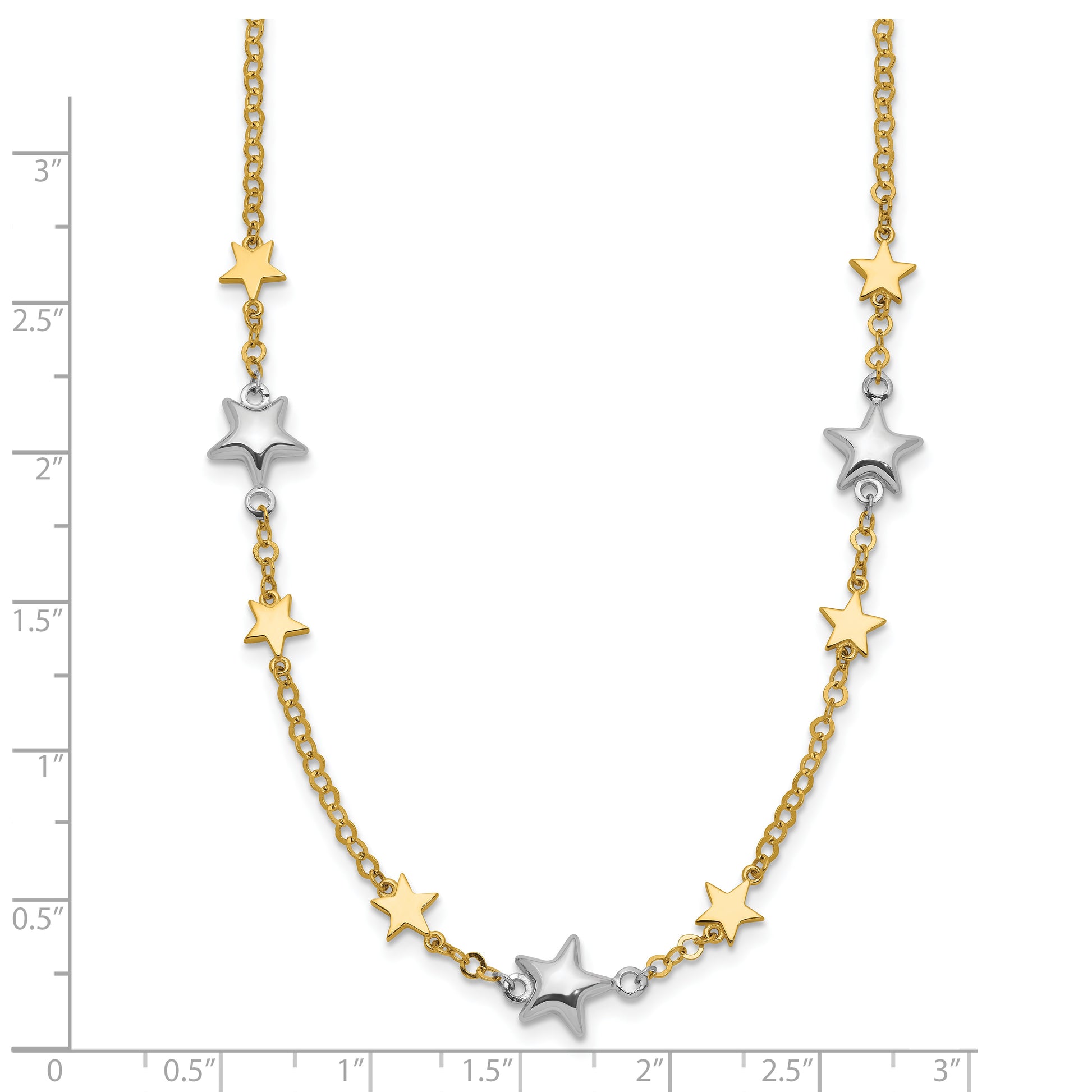 14K Two-Tone Stars W/1In Ext. Necklace