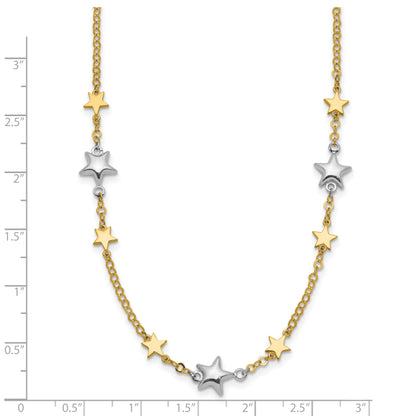 14K Two-Tone Stars W/1In Ext. Necklace