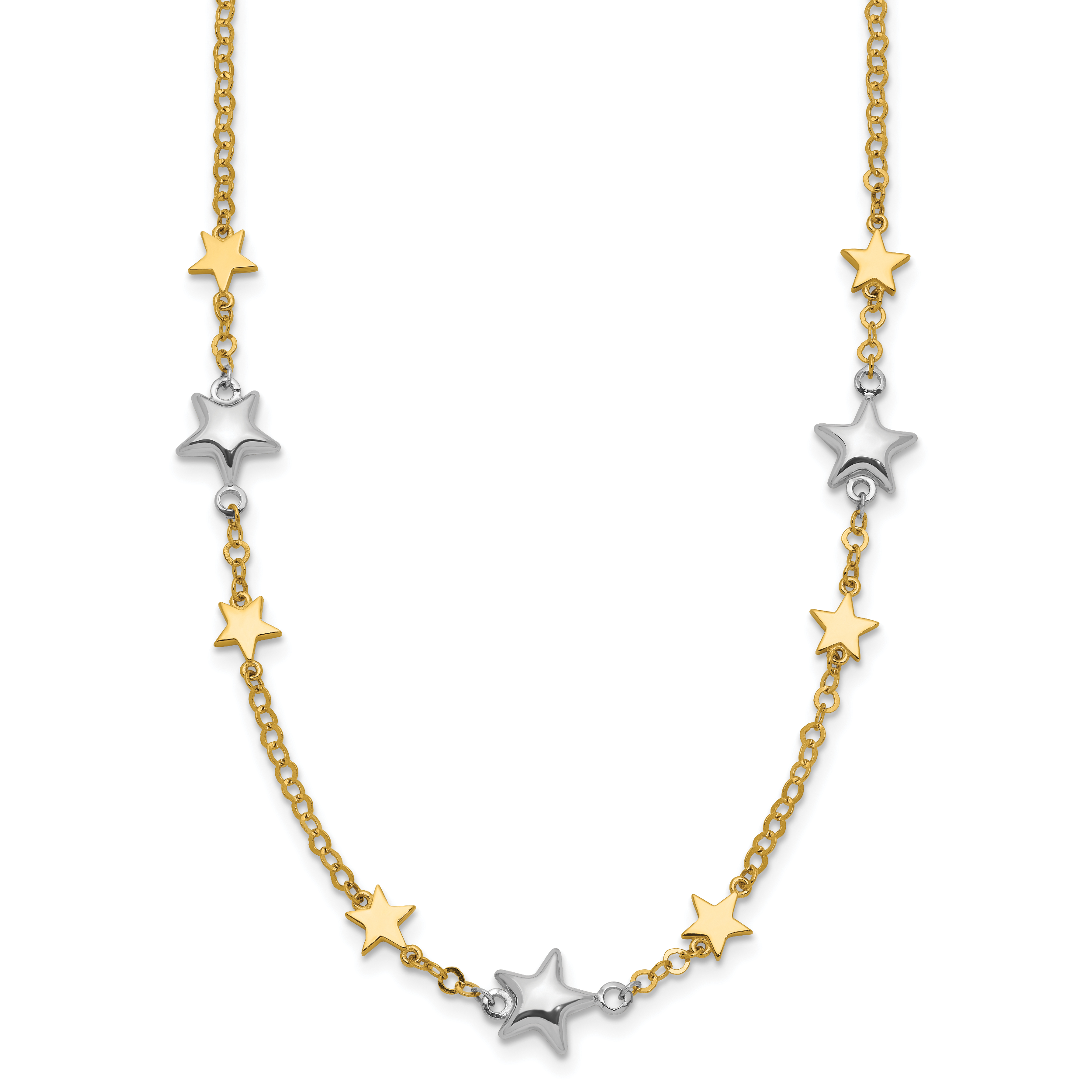 14K Two-Tone Stars W/1In Ext. Necklace