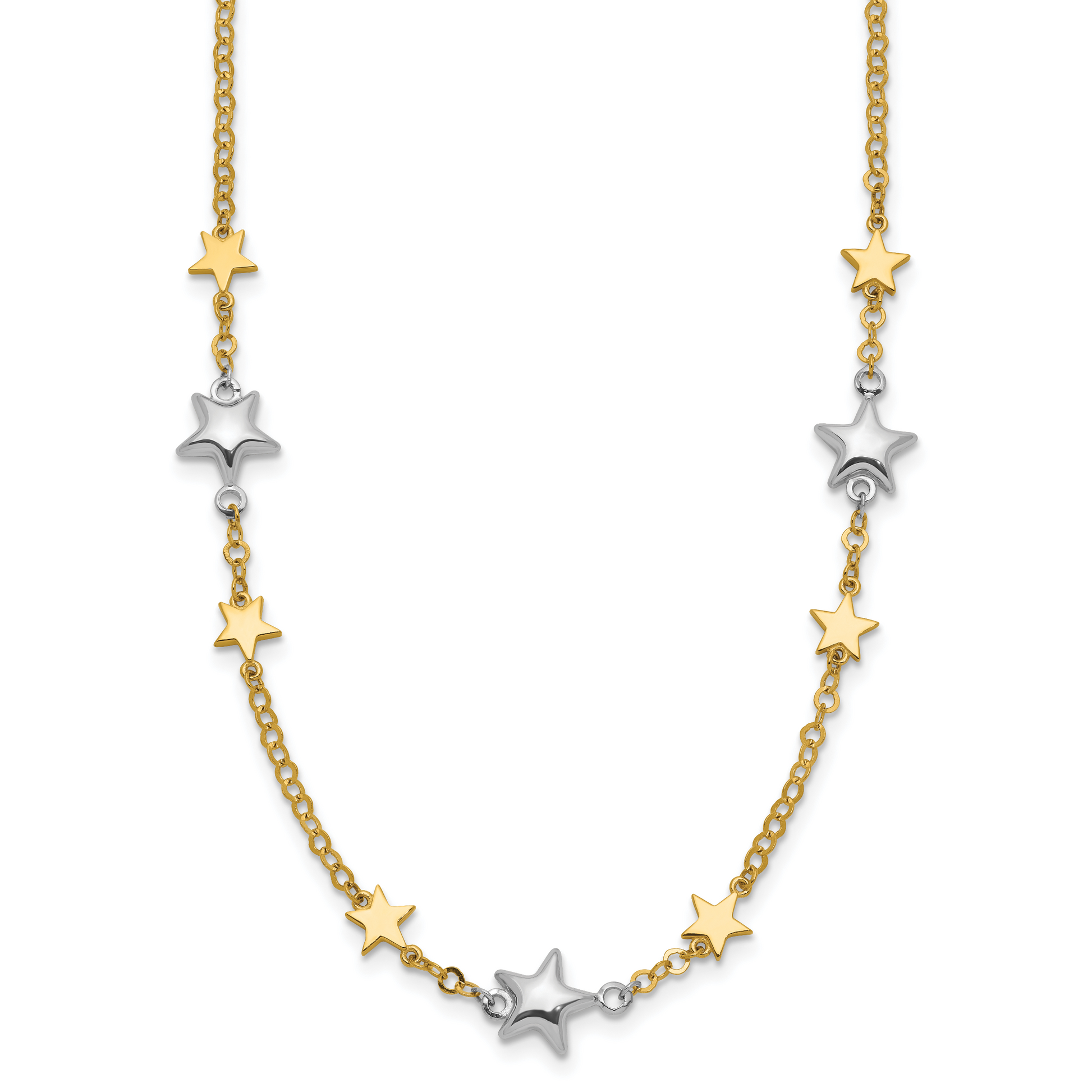 14K Two-Tone Stars W/1In Ext. Necklace