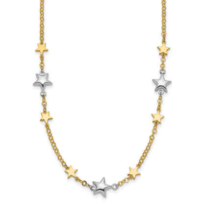 14K Two-Tone Stars W/1In Ext. Necklace