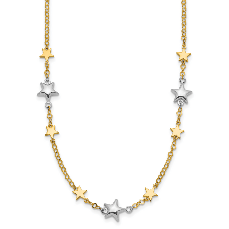 14K Two-Tone Stars W/1In Ext. Necklace