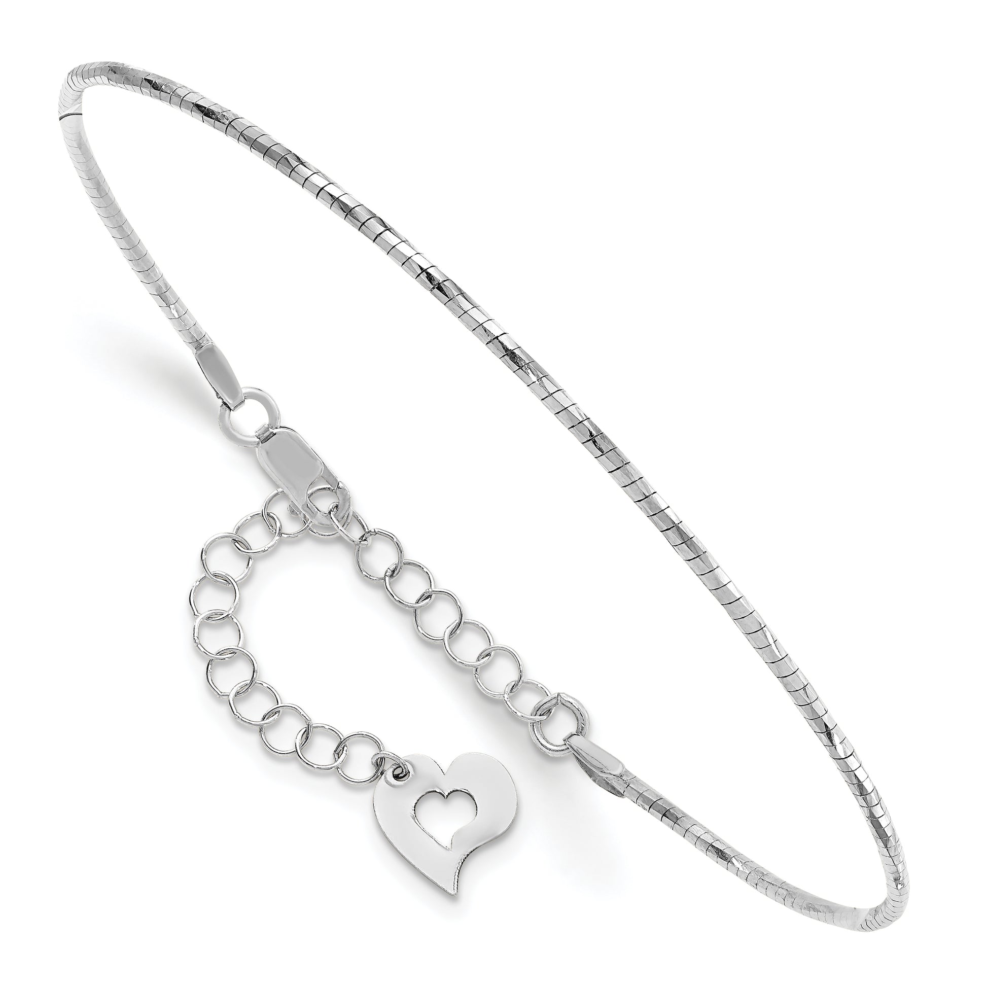 7.5 Inch 14K White Polished W/2In. Ext. Round Twisted Omega Bracelet
