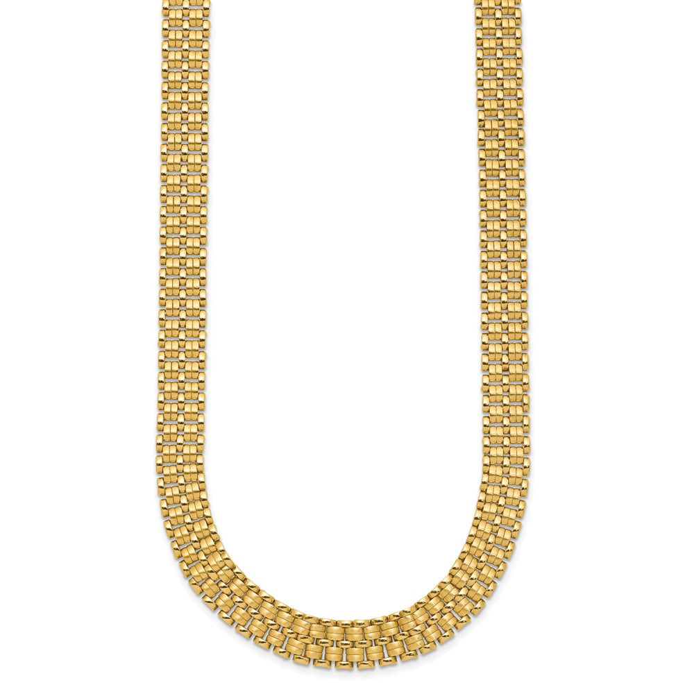 14K Yellow Gold Brushed And Polished Basket Weave Pattern 17In Necklace