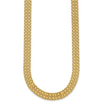 14K Yellow Gold Brushed And Polished Basket Weave Pattern 17In Necklace