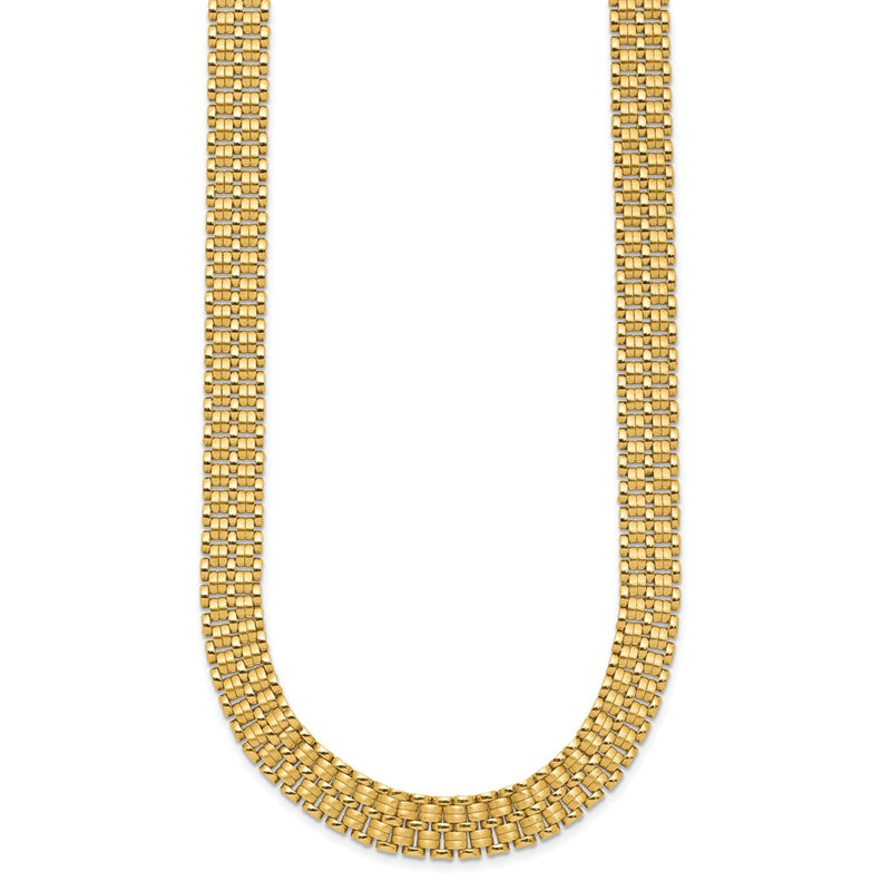 14K Yellow Gold Brushed And Polished Basket Weave Pattern 17In Necklace