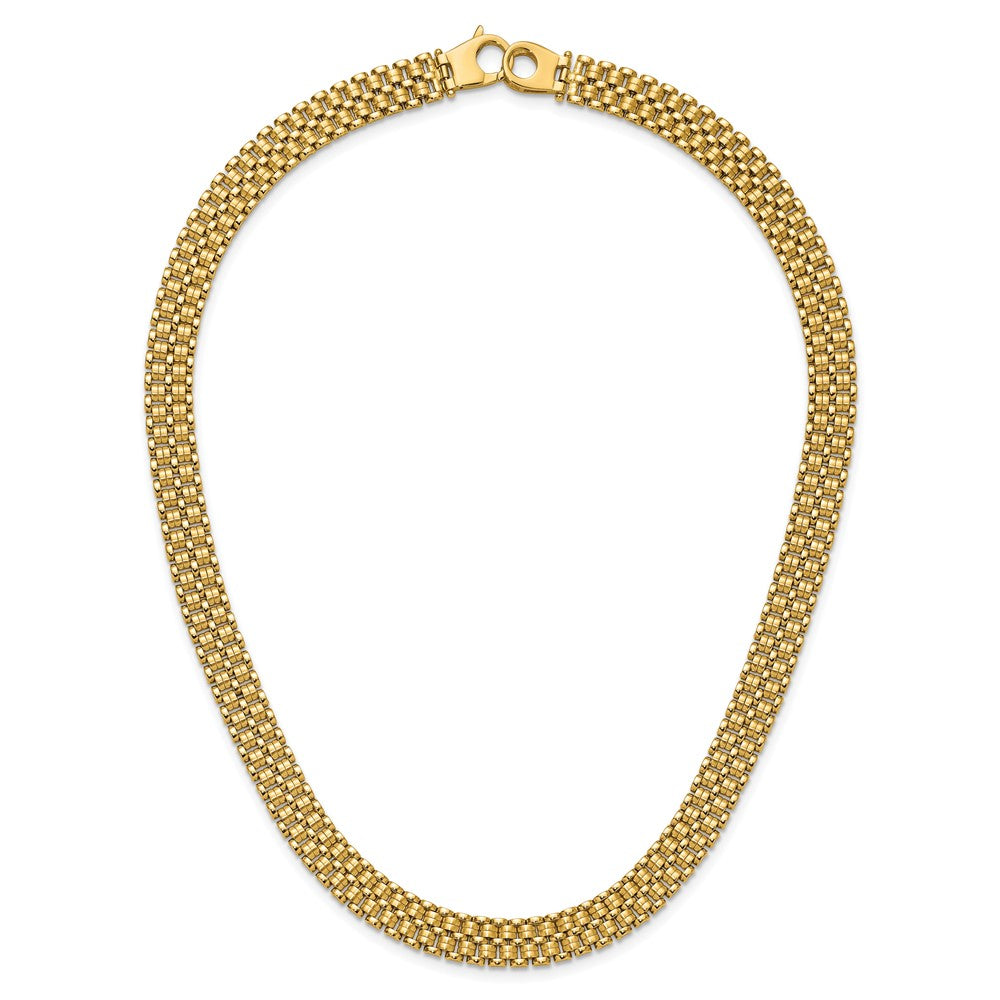 14K Yellow Gold Brushed And Polished Basket Weave Pattern 17In Necklace