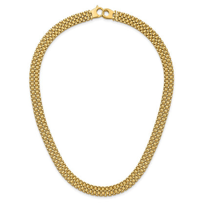 14K Yellow Gold Brushed And Polished Basket Weave Pattern 17In Necklace