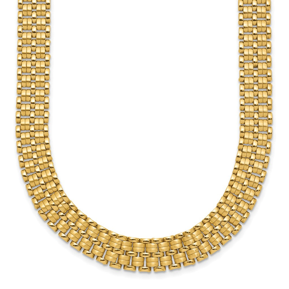 14K Yellow Gold Brushed And Polished Basket Weave Pattern 17In Necklace