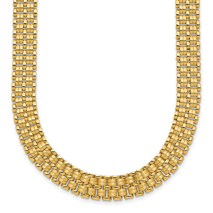 14K Yellow Gold Brushed And Polished Basket Weave Pattern 17In Necklace