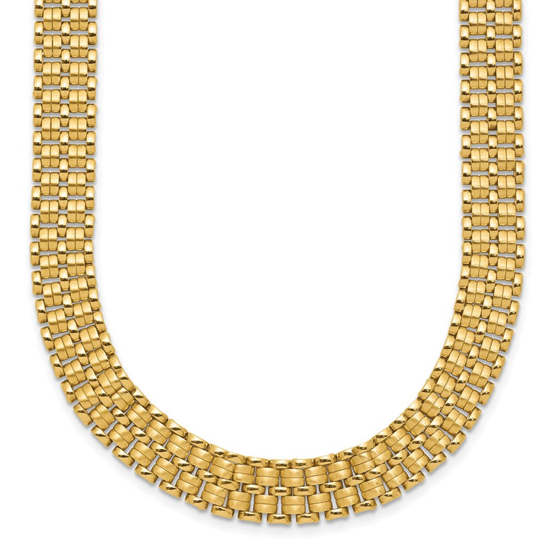 14K Yellow Gold Brushed And Polished Basket Weave Pattern 17In Necklace