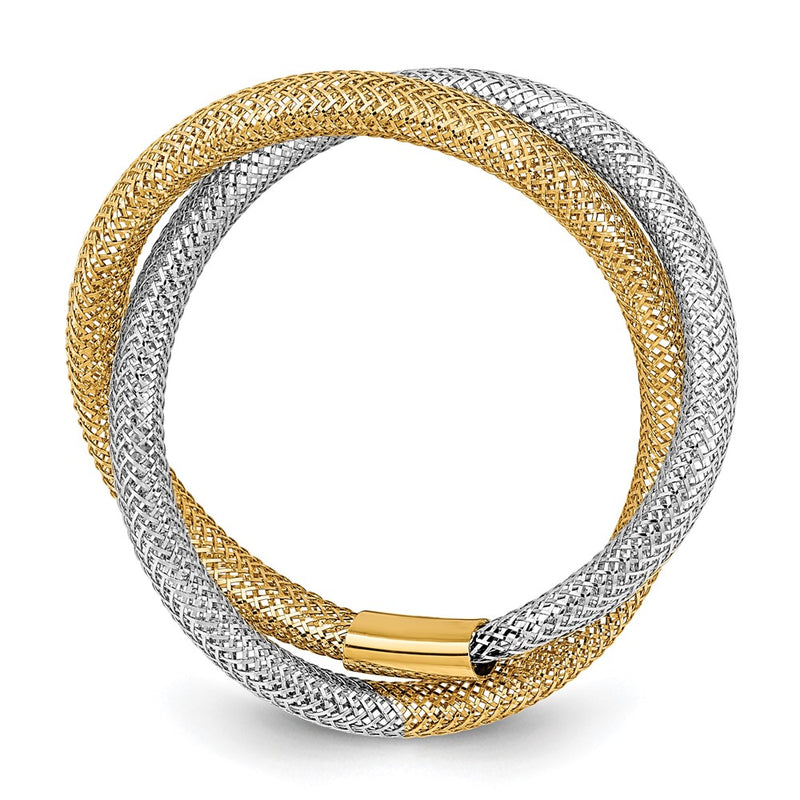 14K Yellow & Rhodium With Woven Mesh Stretch Ring