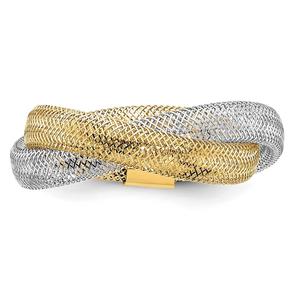 14K Yellow & Rhodium With Woven Mesh Stretch Ring
