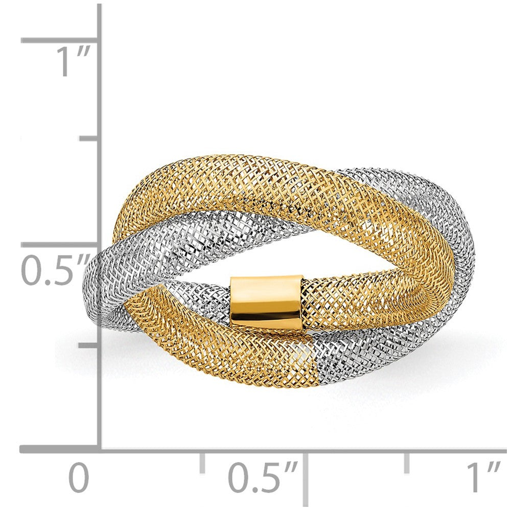 14K Yellow & Rhodium With Woven Mesh Stretch Ring