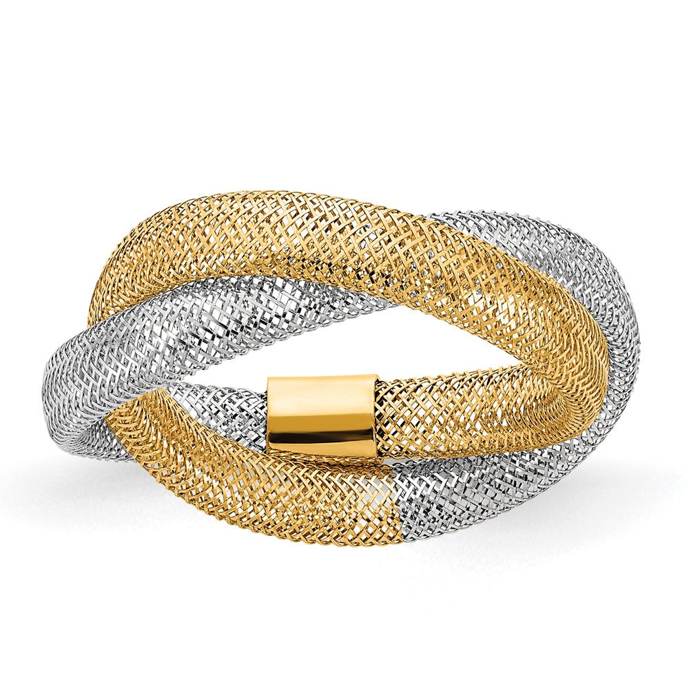 14K Yellow & Rhodium With Woven Mesh Stretch Ring