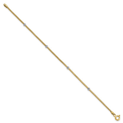 7.25 Inch 14K With Rhodium Woven Flexible D/C Beads Bracelet