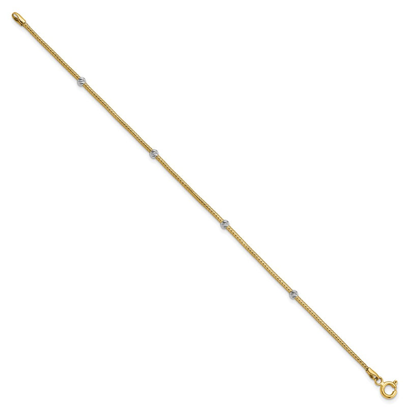 7.25 Inch 14K With Rhodium Woven Flexible D/C Beads Bracelet