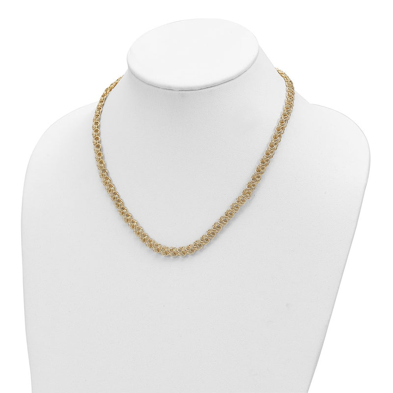 14K Yellow Gold Polished & Textured Quadruple Link Necklace