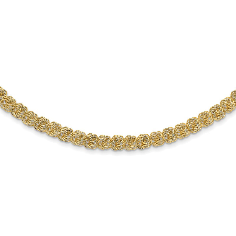 14K Yellow Gold Polished & Textured Quadruple Link Necklace