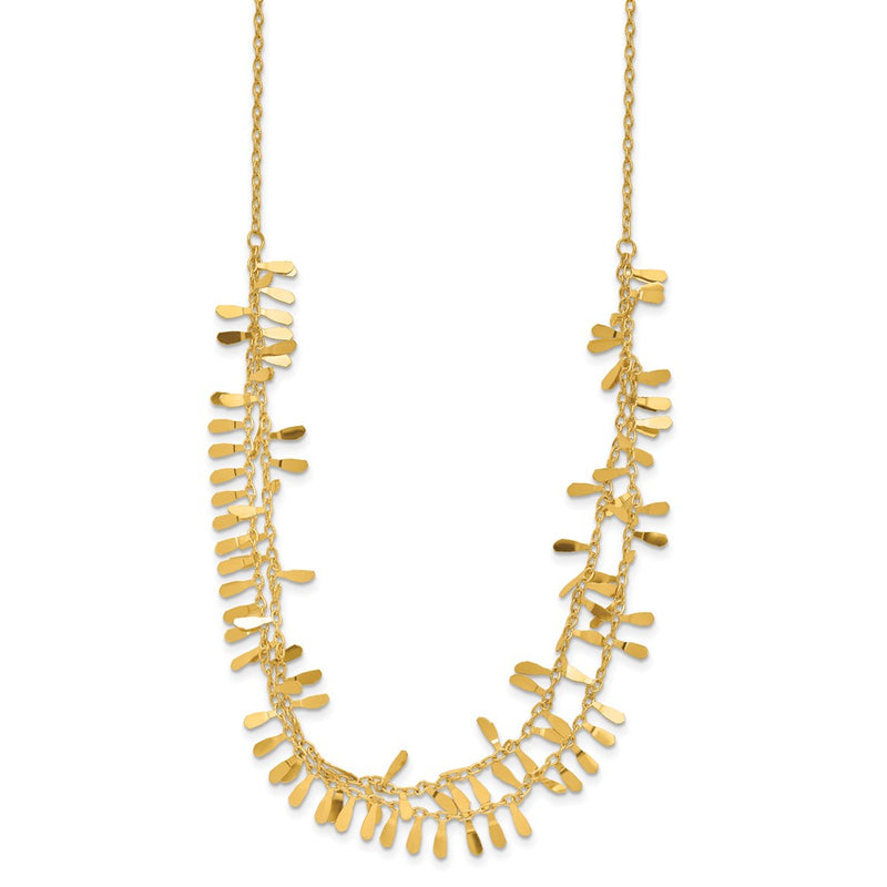 14K Yellow Gold Polished Double Strand Fancy Link W/2 In Ext. Necklace