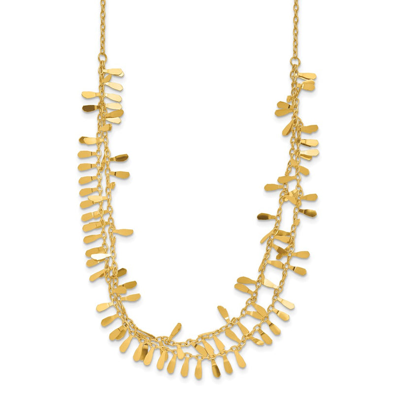 14K Yellow Gold Polished Double Strand Fancy Link W/2 In Ext. Necklace