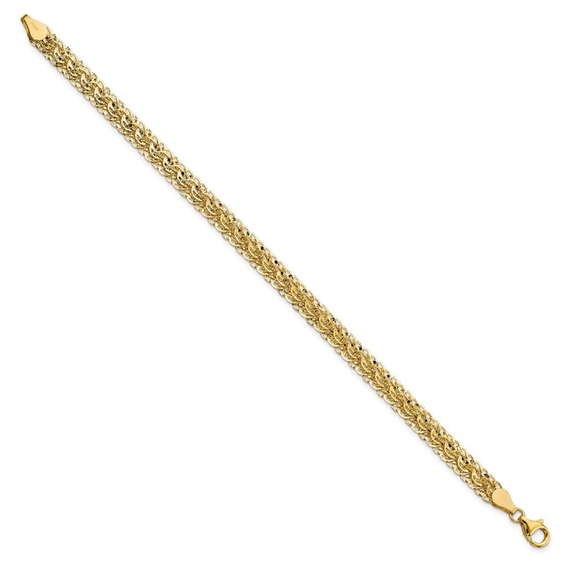 14K Yellow Gold Polished D/C Fancy Link Chain Bracelet