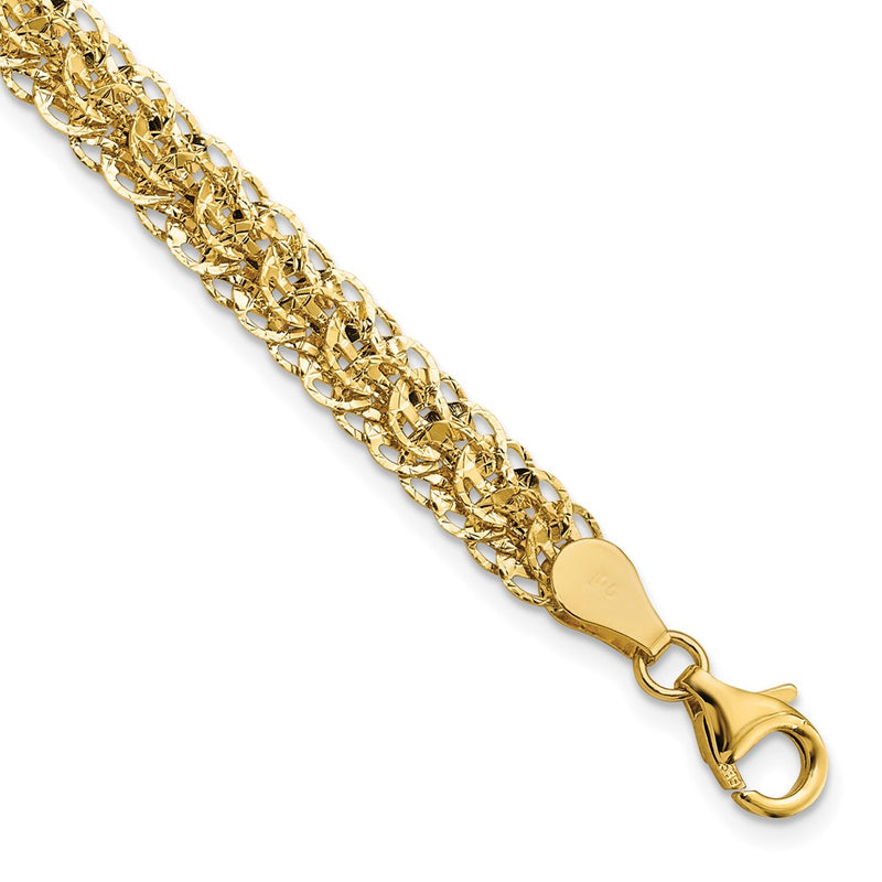 14K Yellow Gold Polished D/C Fancy Link Chain Bracelet