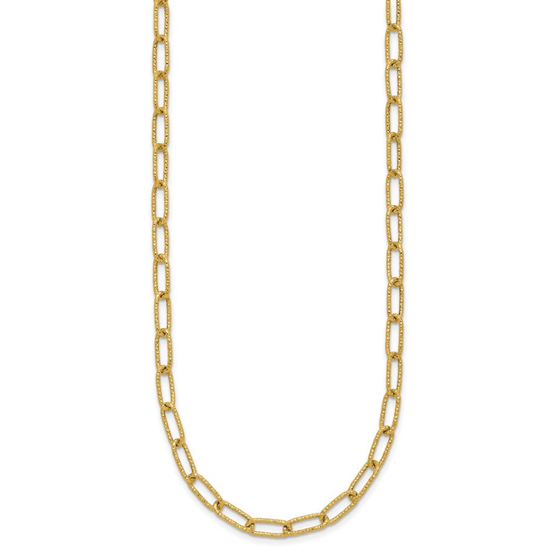 14K Yellow Gold Textured Open Link Necklace