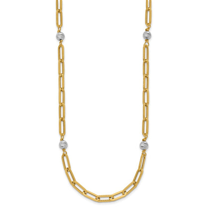 14K Two-Tone Polished D/C Beads & Fancy Link Necklace
