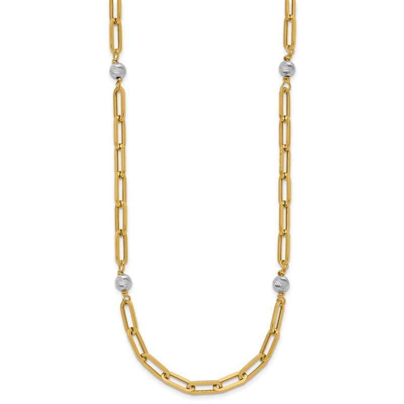 14K Two-Tone Polished D/C Beads & Fancy Link Necklace