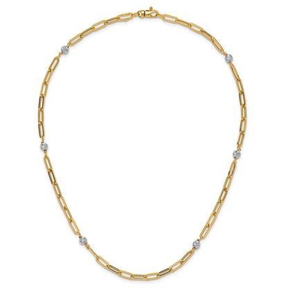 14K Two-Tone Polished D/C Beads & Fancy Link Necklace
