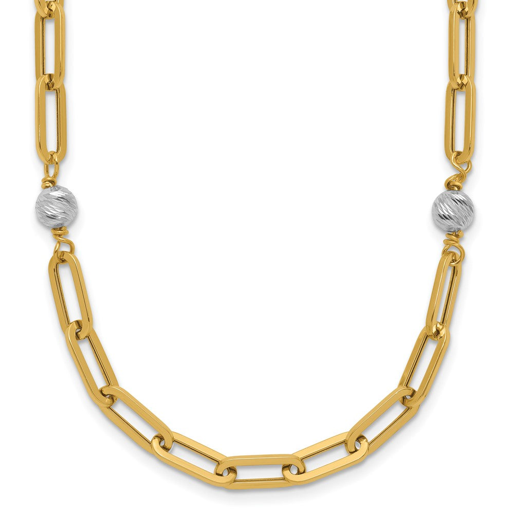 14K Two-Tone Polished D/C Beads & Fancy Link Necklace