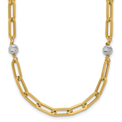 14K Two-Tone Polished D/C Beads & Fancy Link Necklace