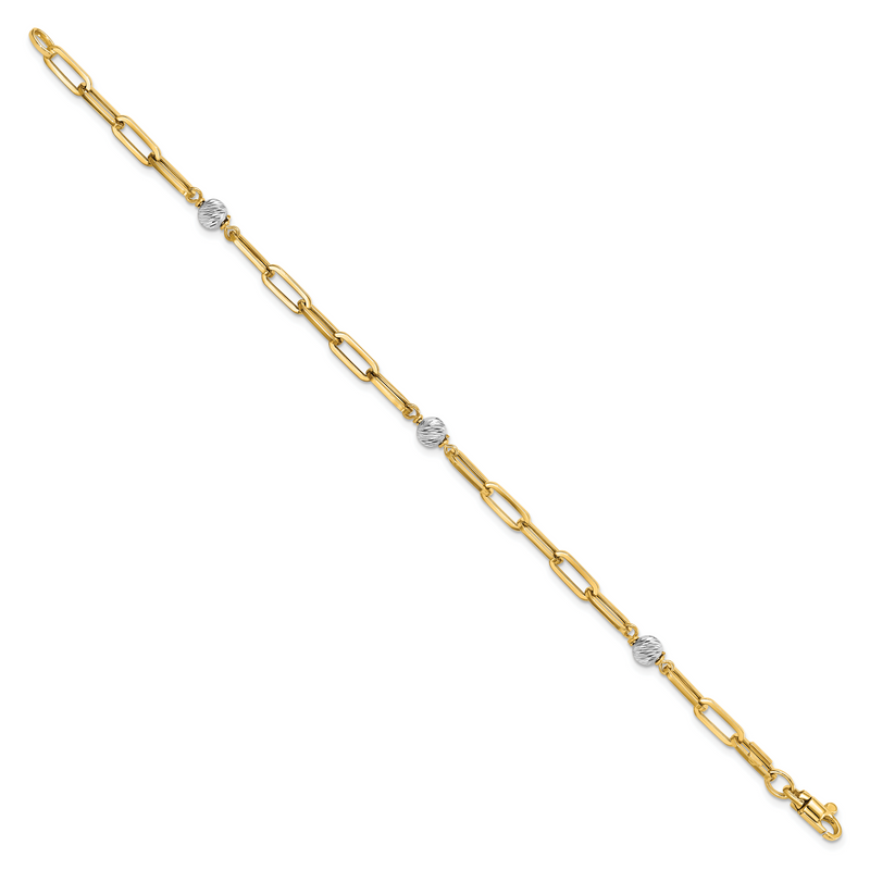 7.5 Inch 14K Two-Tone Polished D/C Beads & Fancy Link Bracelet