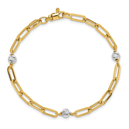 7.5 Inch 14K Two-Tone Polished D/C Beads & Fancy Link Bracelet