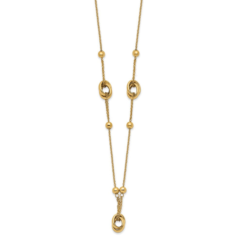 14K Yellow Gold Polished Bead And Link W/1.5 In Ext. Necklace