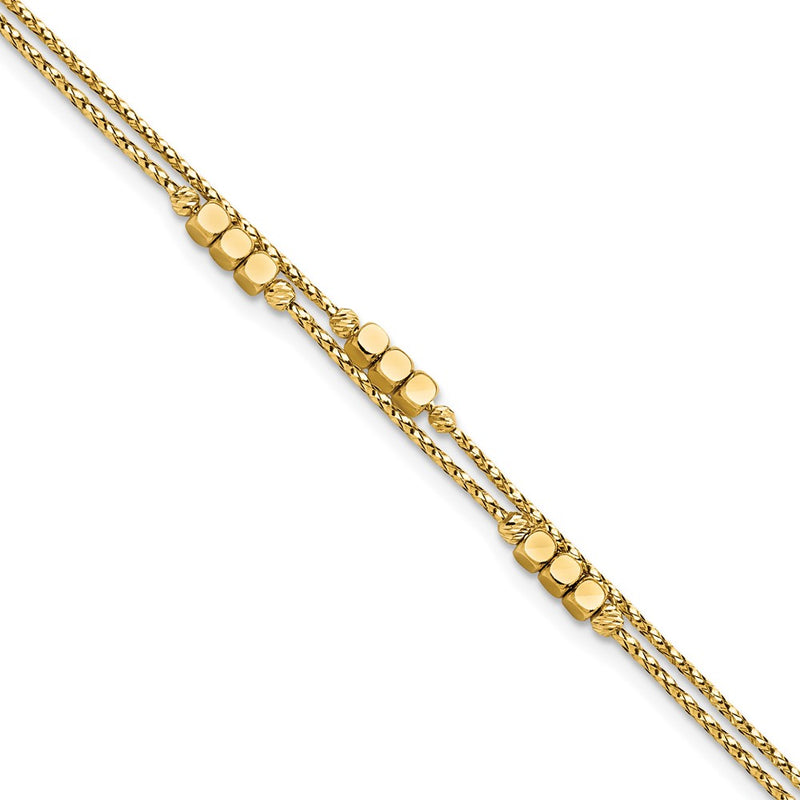 7.5 Inch 14K Polished D/C Beaded Double Strand Bracelet