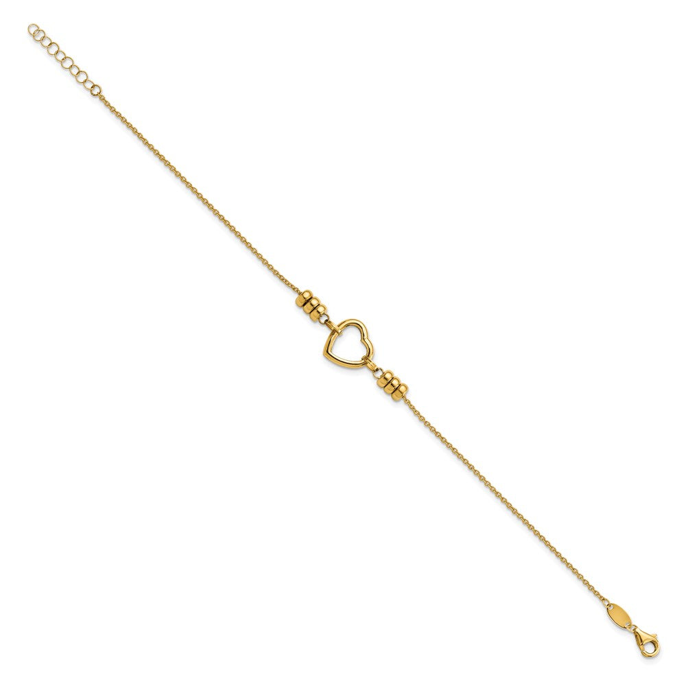 7.75 Inch 14K Polished Heart & Bead W/.75 In Ext. Bracelet