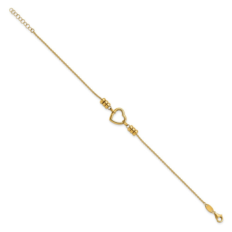 7.75 Inch 14K Polished Heart & Bead W/.75 In Ext. Bracelet