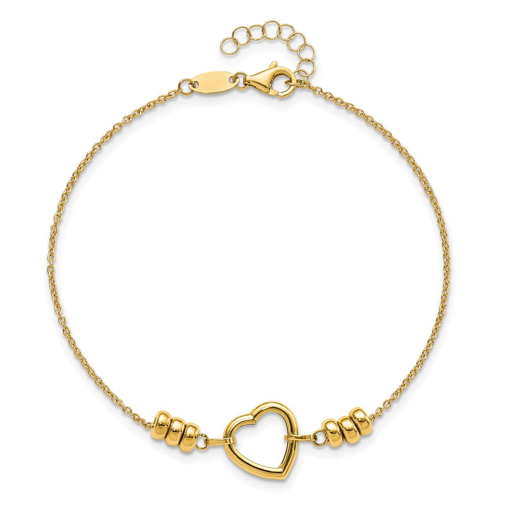 7.75 Inch 14K Polished Heart & Bead W/.75 In Ext. Bracelet