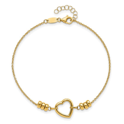 7.75 Inch 14K Polished Heart & Bead W/.75 In Ext. Bracelet