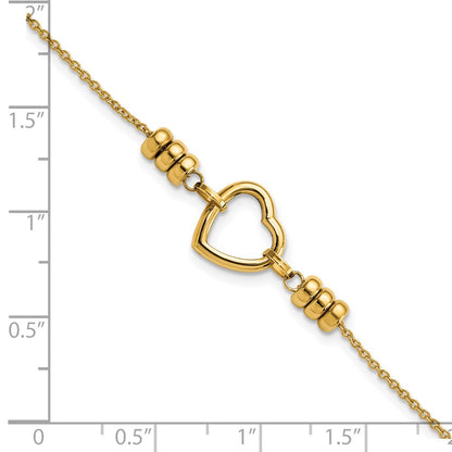 7.75 Inch 14K Polished Heart & Bead W/.75 In Ext. Bracelet