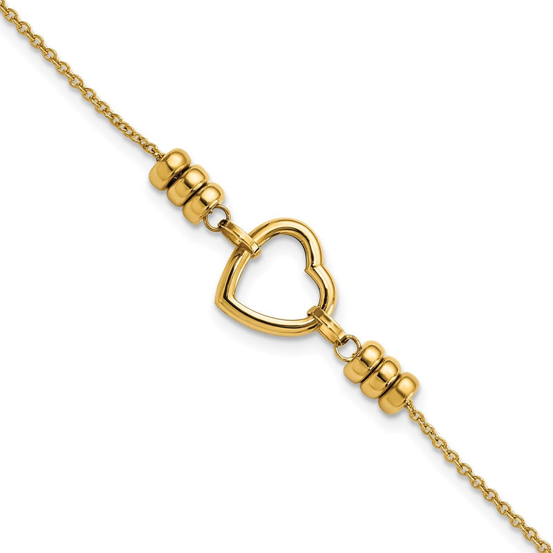 7.75 Inch 14K Polished Heart & Bead W/.75 In Ext. Bracelet