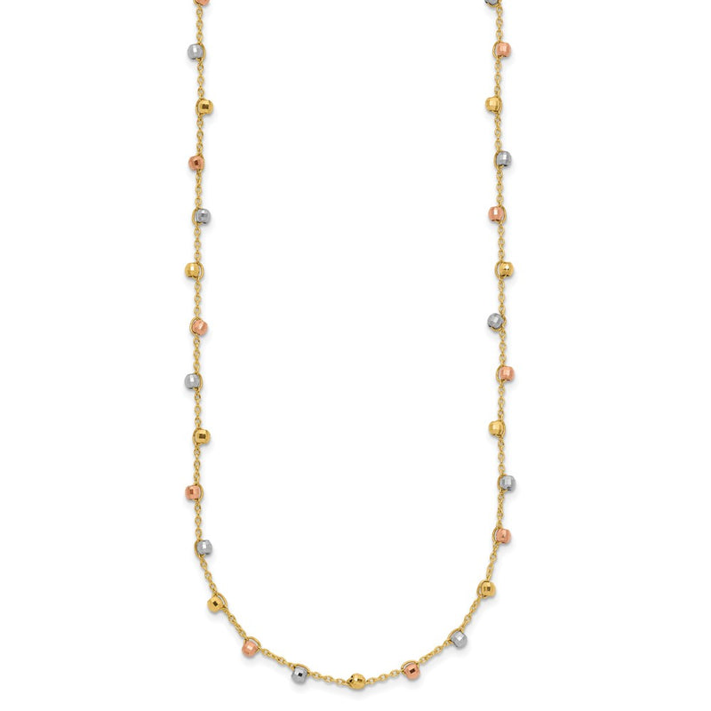 14K Tri-Color Polished D/C Fancy Beaded 18In Necklace