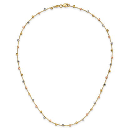 14K Tri-Color Polished D/C Fancy Beaded 18In Necklace