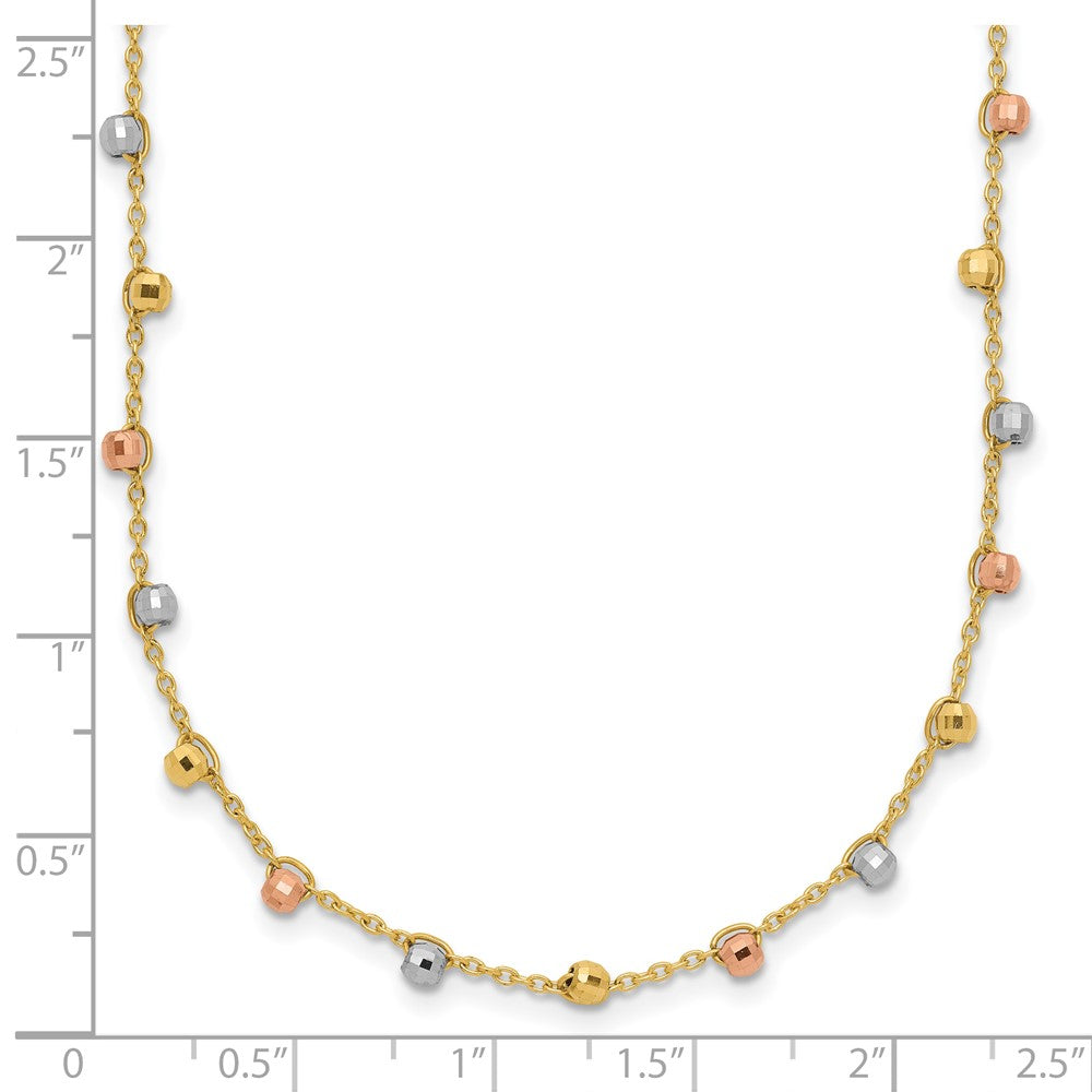 14K Tri-Color Polished D/C Fancy Beaded 18In Necklace