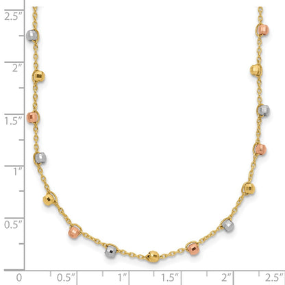 14K Tri-Color Polished D/C Fancy Beaded 18In Necklace