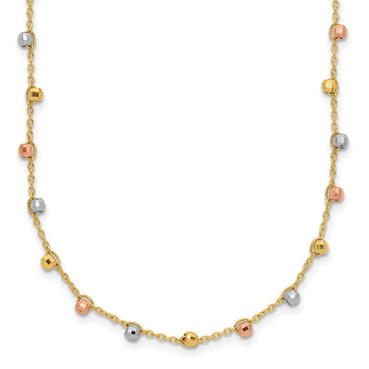 14K Tri-Color Polished D/C Fancy Beaded 18In Necklace