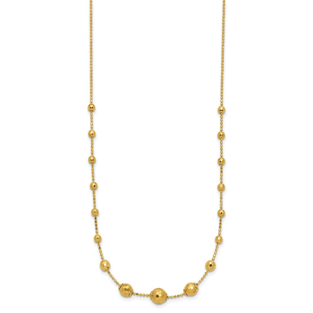14K Yellow Gold Polished And Textured Beaded 17In Necklace