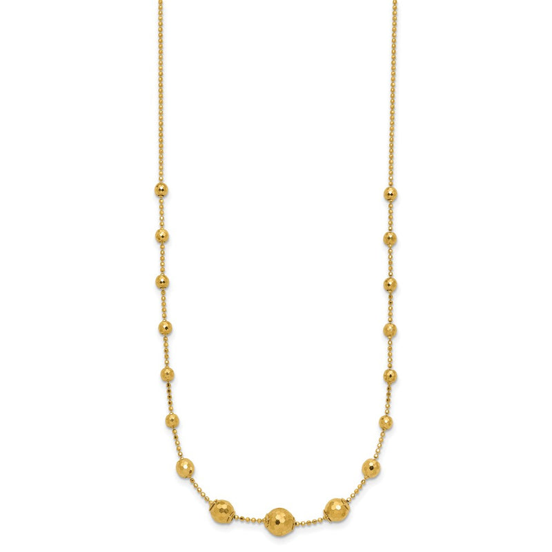 14K Yellow Gold Polished And Textured Beaded 17In Necklace